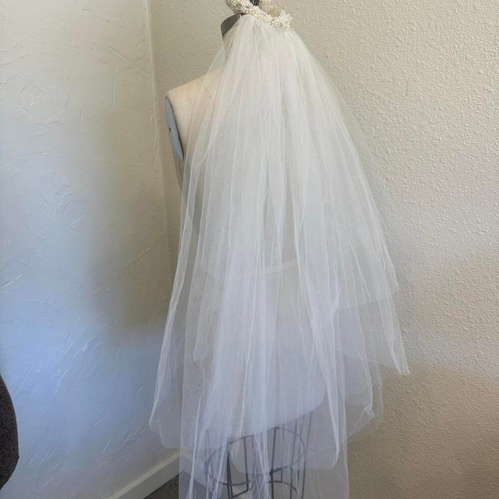 Vintage White Pearl Beaded Bridal Tiara Crown Veil